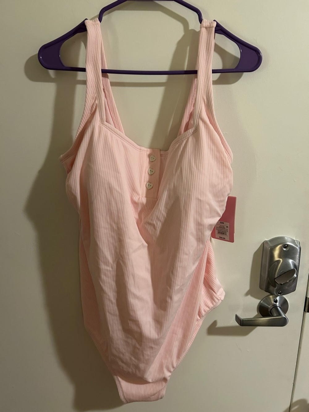 Stoney Clover Lane Pastel Pink Ribbed One-Piece Swimsuit with Button Front